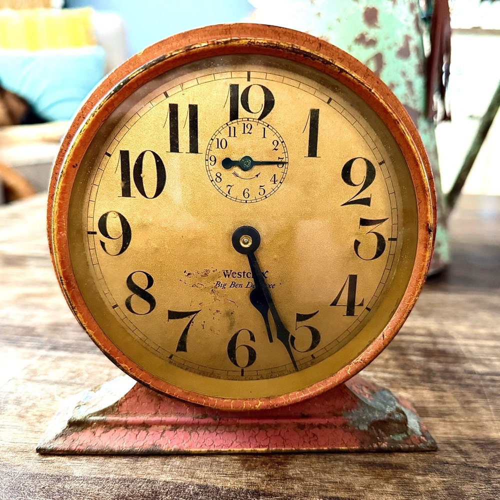 RARE, vintage Westclox Big Ben Style 2 Old Rose Crackle Non Luminous Alarm Clock